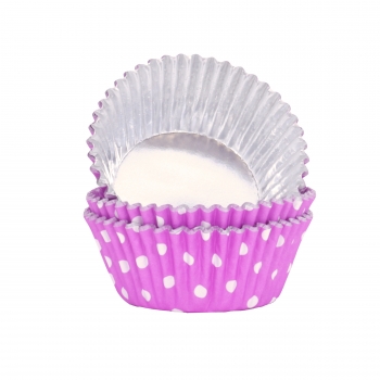 Cupcake Backförmchen - Violett mit weissen Punkten
